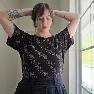 Vintage Notations Floral Black Top